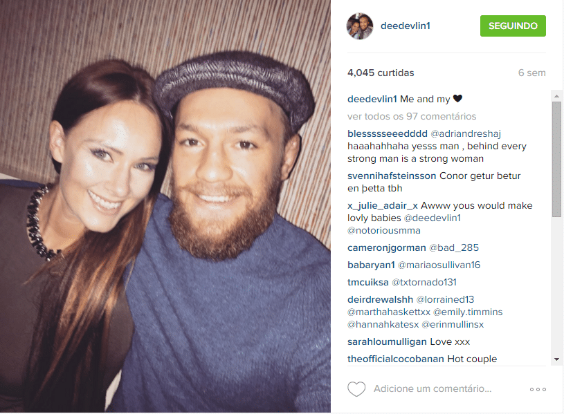 Dee Devlin faz um perfil discreto. McGregor também não alardeia o relacionamento, mas eles são vistos sempre em clima de romance - Reprodução/Instagram