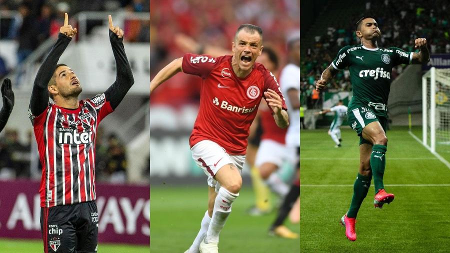 Alexandre Pato (São Paulo), D"Alessandro (Internacional) e Dudu (Palmeiras) - AFP, Inter e Agif