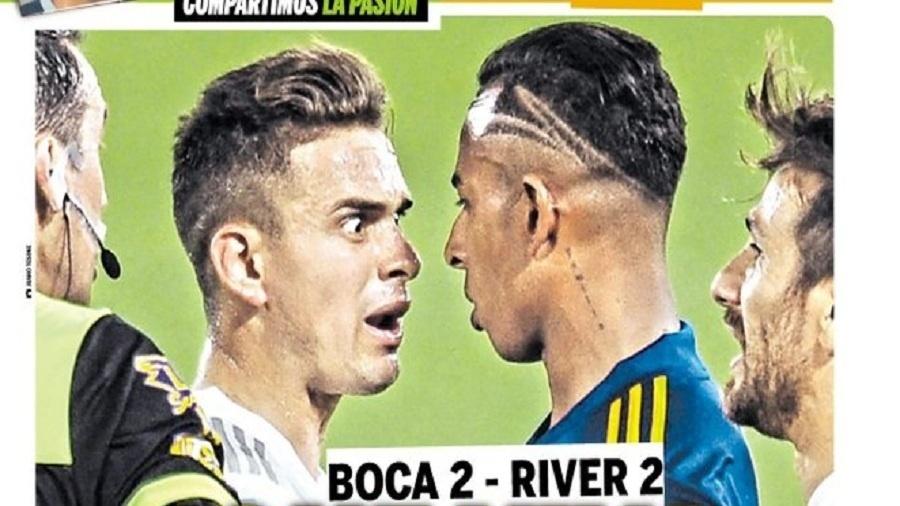 Colombianos Borré e Villa se encaram na capa de hoje do diário "Olé" - Reprodução Olé