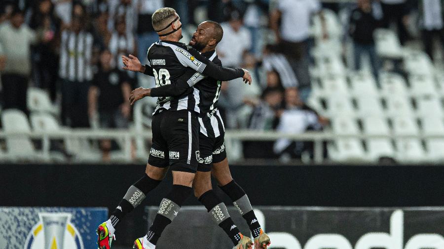 Rafael Navarro e Chay comemoram gol do Botafogo contra o Brusque na Série B - Jorge Rodrigues/AGIF