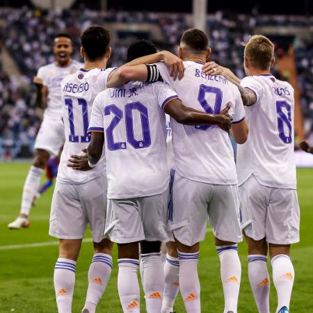 Asensio, Vini Júnior, Benzema e Kroos comemoram gol do Real Madrid sobre o Barcelona - Reprodução/Twitter