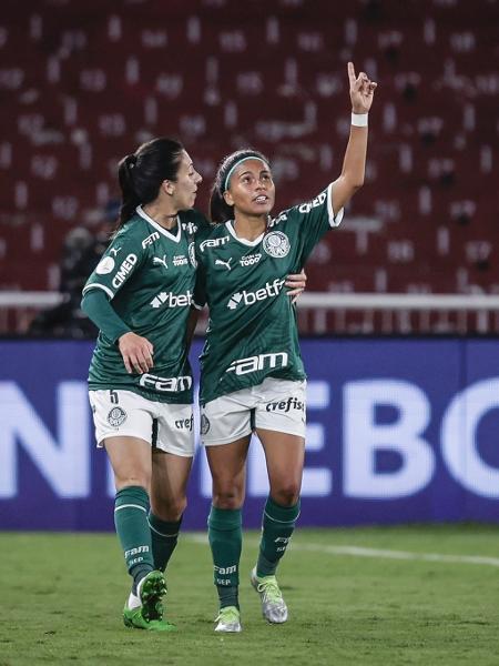 Katrine, do Palmeiras, comemora gol contra o Santiago Morning pela Libertaodores feminina - Divulgação/Conmebol