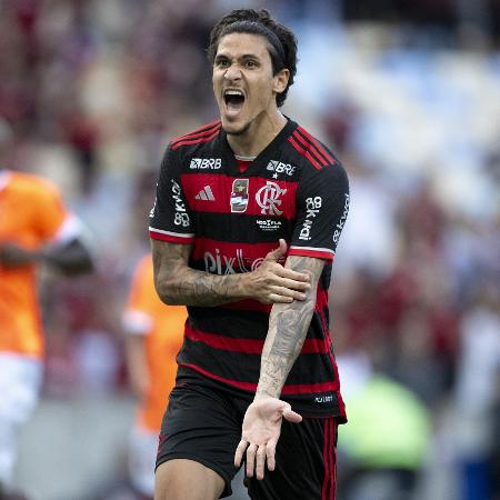 Pedro, do Flamengo, comemora na primeira final do Carioca, contra o Nova Iguaçu