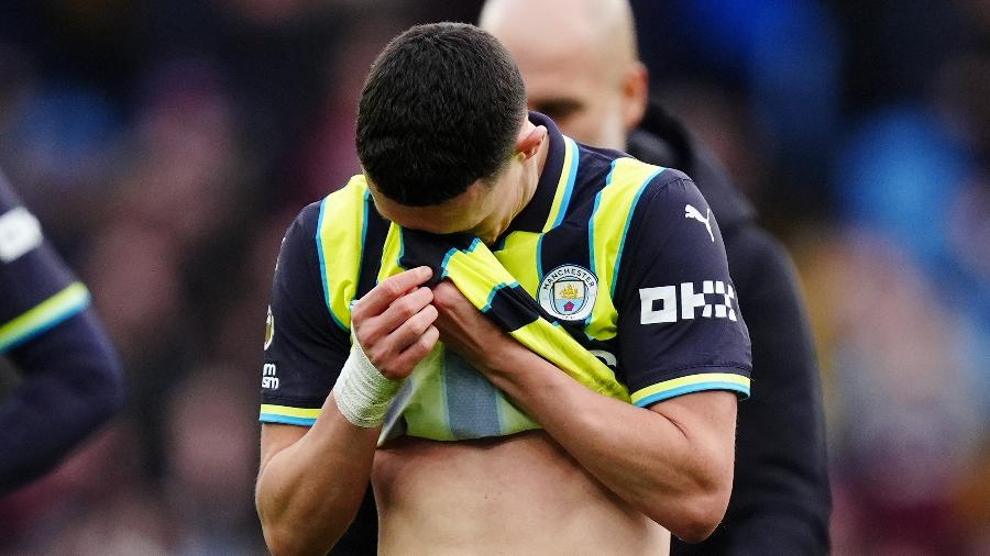 Phil Foden, do Manchester City, em jogo contra o Aston Villa pelo Inglês