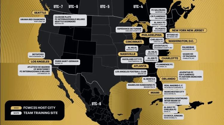 Mapa de bases dos times no Super Mundial de Clubes Mapa de bases dos times no Super Mundial de Clubes