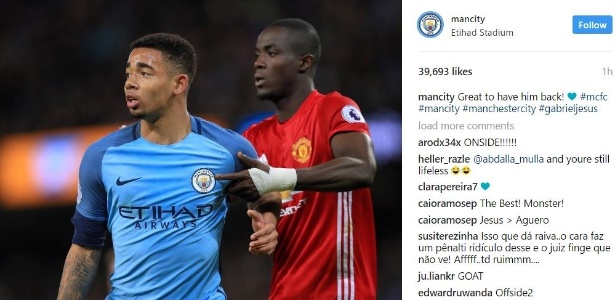 Manchester City se manifestou sobre retorno de Jesus - Reprodução/Instagram