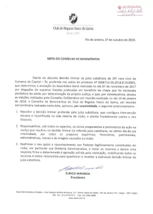 Nota de repúdios dos beneméritos assinada por Eurico - Divulgação - Divulgação