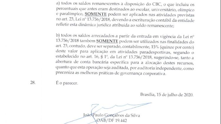 Trecho do parecer elaborado pelo funcionário do CBC, João Paulo Gonçalves - Reprodução - Reprodução
