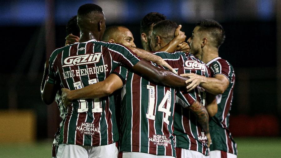 Jogadores do Fluminense celebram gol contra o Nova Iguaçu, pelo Carioca - Lucas Merçon / Fluminense