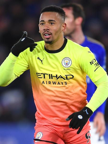 22.fev.2020 - Gabriel Jesus comemorando o gol do Manchester City - Laurence Griffiths / Getty Images