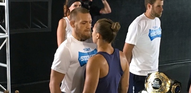 McGregor e Ronda em evento promocional em maio de 2016 - Reprodução
