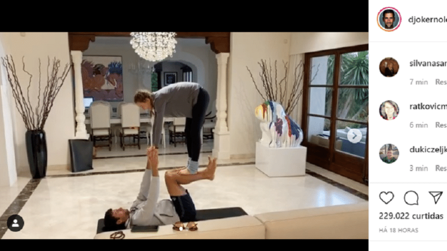 Novak Djokovic lança desafio de acrobacia com esposa no Instagram - Reprodução/Instagram