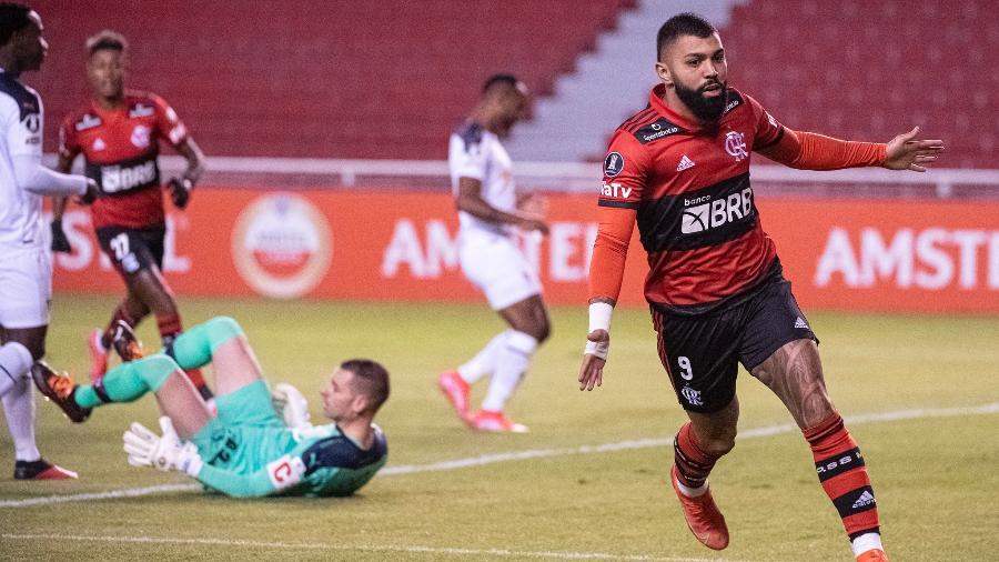 Gabigol, atacante do Flamengo, celebra gol sobre a LDU - Alexandre Vidal / Flamengo