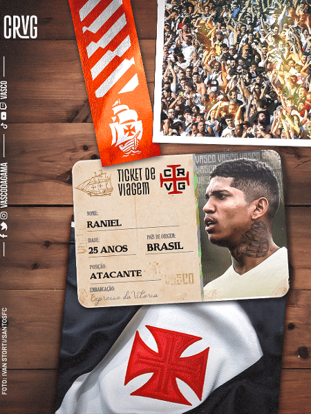 Atacante Raniel, de 25 anos, chega ao Vasco por empréstimo do Santos até o fim de 2022 - Divulgação / Vasco