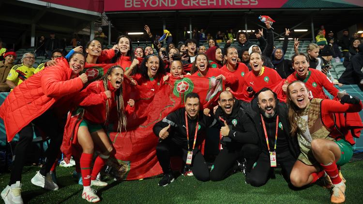 Jogadoras do Marrocos comemoram classificação para as oitavas de final da Copa do Mundo feminina