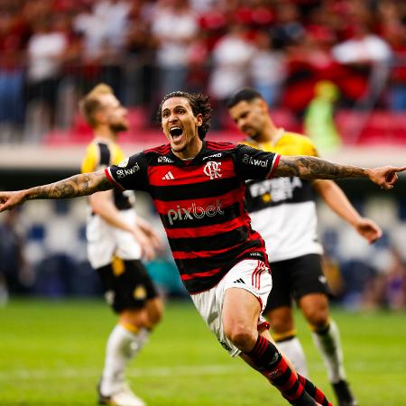 Pedro, do Flamengo, comemora gol sobre o Criciúma no Estádio Mane Garrincha, em Brasília (DF)