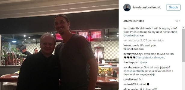 Ibrahimovic contratou Joel Robuchon para acompanha-lo em seu novo clube - Reprodução/Instagram