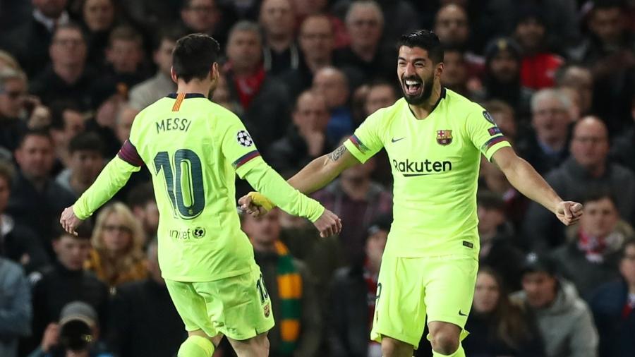 Suárez comemora gol do Barcelona contra o Manchester United - Action Images via Reuters/Lee Smith