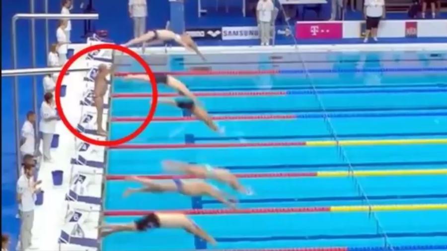 Nadador faz minuto de silêncio individual por Barcelona enquanto adversários competem - Reprodução YouTube