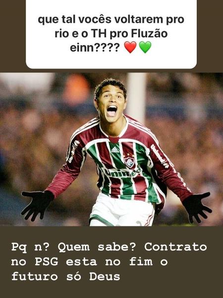 Belle fala sobre possibilidade de Thiago Silva voltar ao Fluminense - Reprodução/Instagram