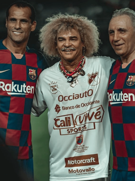 Rivaldo posta foto com Valderrama e Hristo em jogo de lendas do Barcelona - Reprodução/Instagram