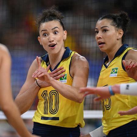 Jogadoras do Brasil durante disputa do vôlei nas Olimpíadas de Paris Jogadoras do Brasil durante disputa do vôlei nas Olimpíadas de Paris
