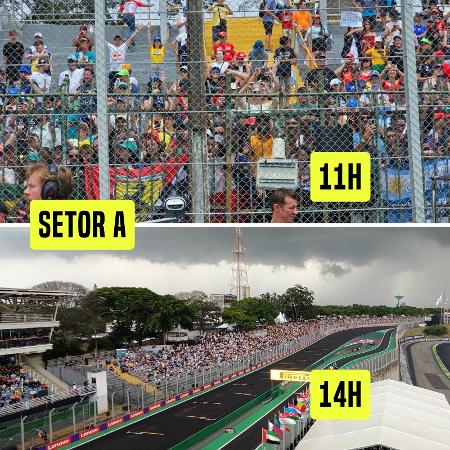 Arquibancada do setor, do Autódromo de Interlagos, às 11h e às 14h deste sábado (2)