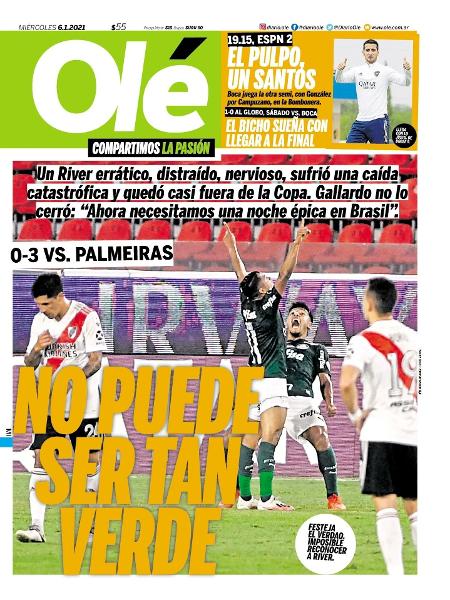 Capa do Olé após River Plate 0 x 3 Palmeiras - Reprodução