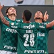 Jogadores do Palmeiras comemoram gol de Raphael Veiga contra o São Paulo na Libertadores - ANDERSON LIRA/FRAMEPHOTO/FRAMEPHOTO/ESTADÃO CONTEÚDO