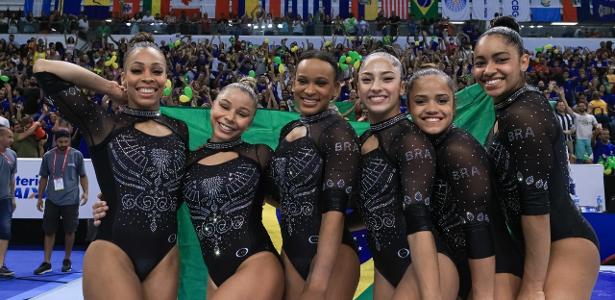 Lorrane Oliveira, Flávia Saraiva, Rebeca Andrade, Julia Soares, Cristal Bezerra e Carolyne Pedro: as campeãs