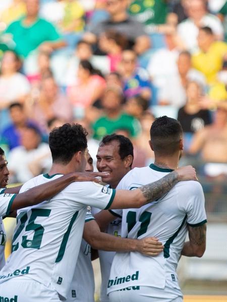 Jogadores do Goiás comemoram gol de Pedro Raul contra o Cuiabá em jogo do Brasileirão 2022 - Gil Gomes/AGIF