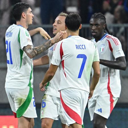 Frattesi comemora gol marcado pela Itália contra Israel, pela Liga das Nações Frattesi comemora gol marcado pela Itália contra Israel, pela Liga das Nações