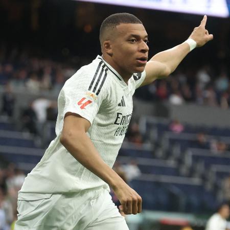 Mbappé, do Real Madrid, comemora gol pelo Campeonato Espanhol Mbappé, do Real Madrid, comemora gol pelo Campeonato Espanhol