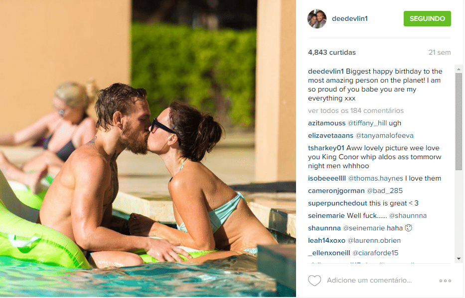 Dee Devlin faz um perfil discreto. McGregor também não alardeia o relacionamento, mas eles são vistos sempre em clima de romance - Reprodução/Instagram