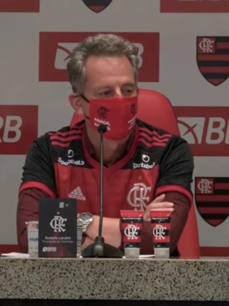 Rodolfo Landim concede entrevista coletiva virtual para anunciar parceria do Flamengo com o banco BRB - Reprodução / Fla TV