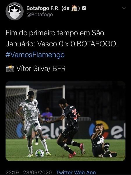 Perfil oficial do Botafogo comete gafe e publica "Vamos Flamengo" - Reprodução