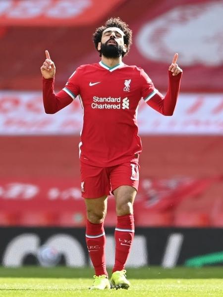 Mohamed Salah, autor do primeiro gol do Liverpool na vitória sobre o Aston Villa, por 2 a 1 - Laurence Griffiths/Getty Images