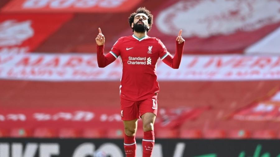 Mohamed Salah, autor do primeiro gol do Liverpool na vitória sobre o Aston Villa, por 2 a 1 - Laurence Griffiths/Getty Images