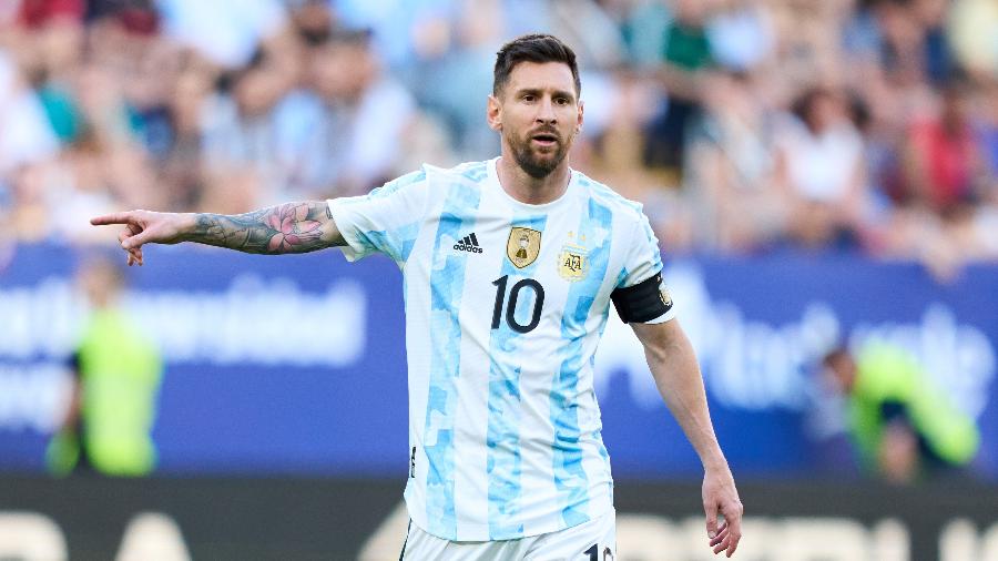 Lionel Messi em ação com a camisa da Argentina - Juan Manuel Serrano Arce/Getty Images
