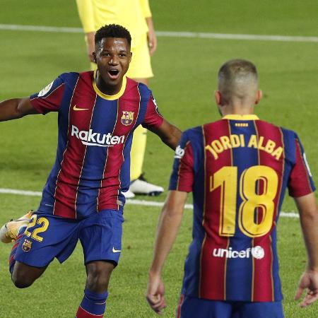 Ansu Fati comemora gol do Barcelona contra o Villarreal - REUTERS/Albert Gea
