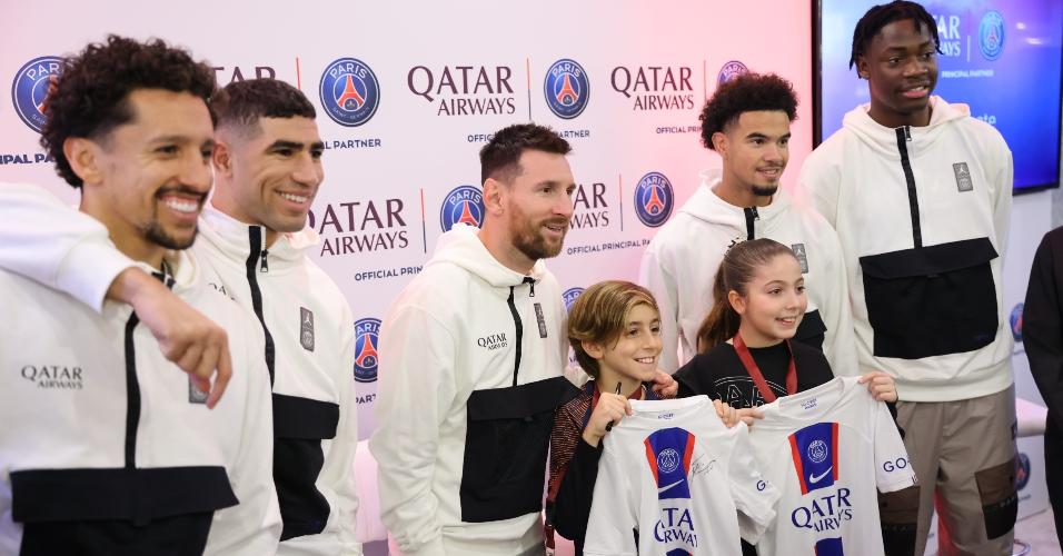 Jogadores do PSG em evento em Doha, antes de amistoso na Arábia Saudita