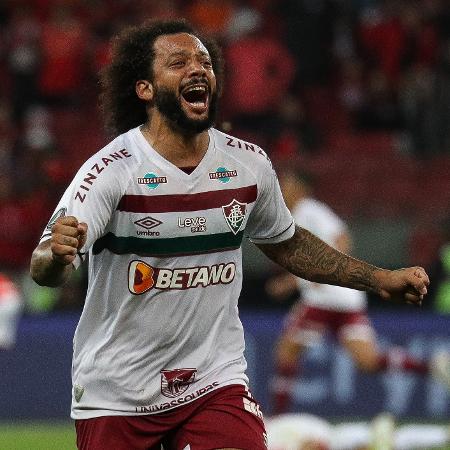 Marcelo, do Flu, comemora durante jogo da Libertadores