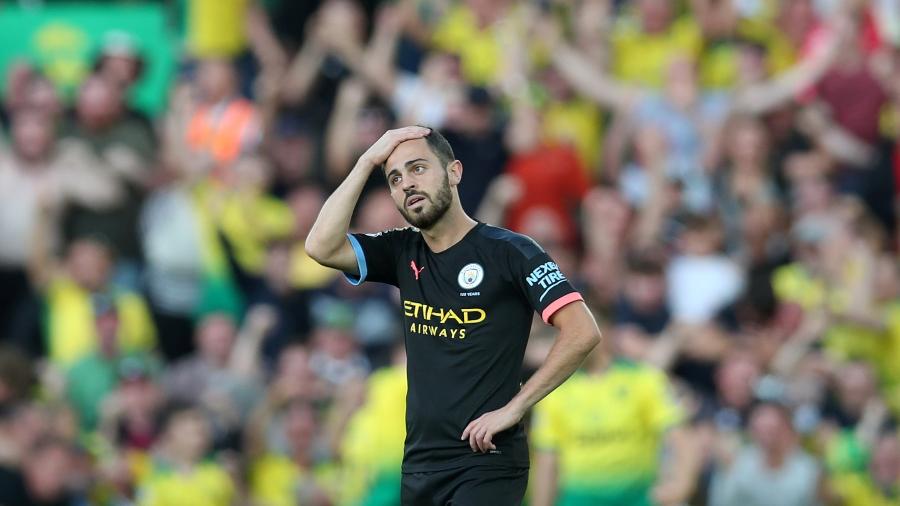 Bernardo Silva lamenta na partida entre Manchester City e Norwich - CHRIS RADBURN/REUTERS