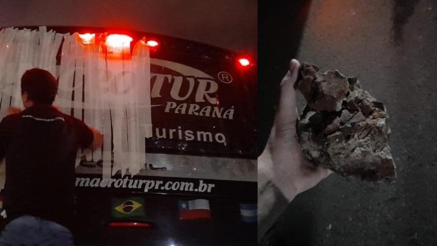 Ônibus do Cascavel é atacado com pedras após jogo pelo Campeonato Paranaense - Reprodução
