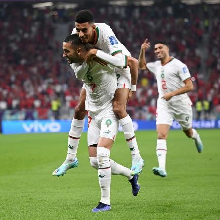 Ziyech comemora gol do Marrocos contra Canadá, na 3ª rodada da Copa do Mundo do Qatar - Matthias Hangst/Getty Images