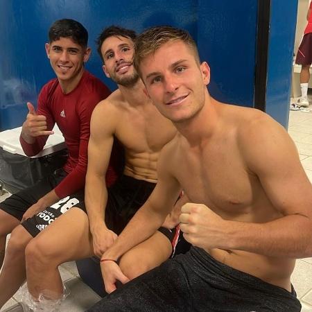 Alan Franco, Calleri e Galoppo depois de partida do São Paulo contra o São Bento - Reprodução/Instagram
