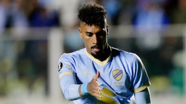 Fábio Gomes comemora gol marcado pelo Bolívar contra o Palmeiras na Libertadores Fábio Gomes comemora gol marcado pelo Bolívar contra o Palmeiras na Libertadores