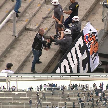 PM entra em ação após confusão na arquibancada da Neo Química Arena após jogo entre Corinthians e Palmeiras no sub-20 - Reprodução