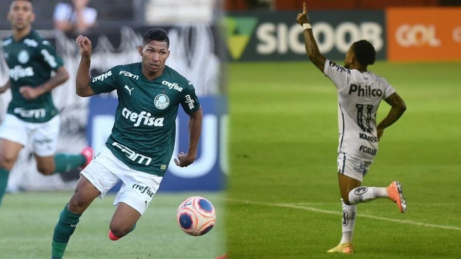 Rony, do Palmeiras, e Marinho, do Santos, fazem temporadas opostas - César Greco/Palmeiras e Ivan Storti/Santos FC