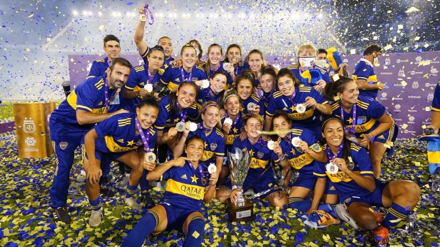 Jogadoras do Boca Juniors festejam título sobre o River Plate - Reprodução